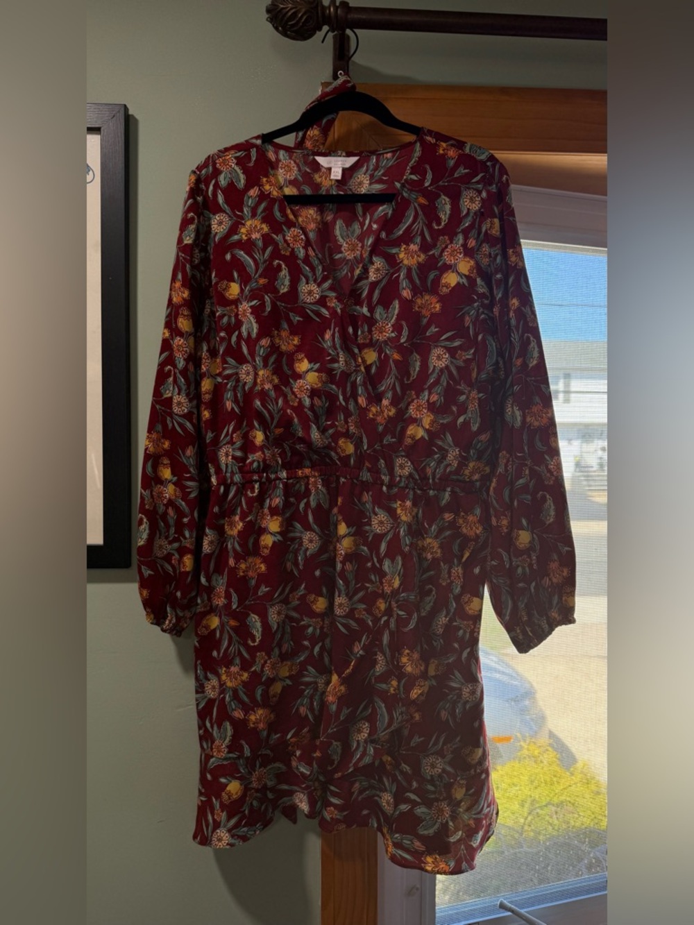 LC Lauren Conrad Burgundy Floral V-Neck Midi Dress